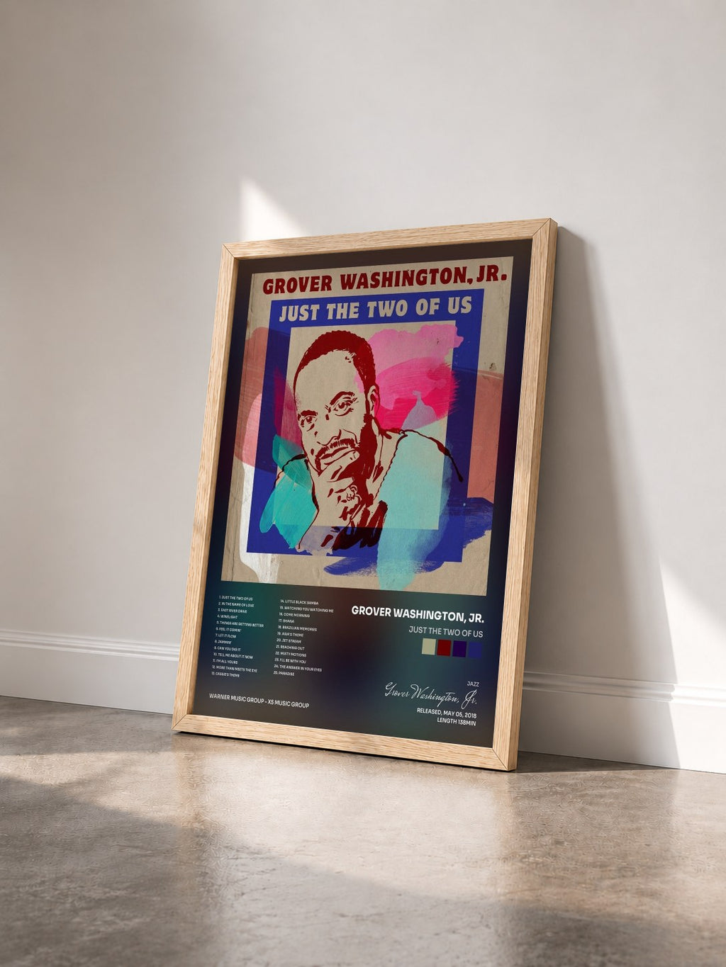 #bois Tableau de l'album Just the Two of Us de Grover Washington, Jr. vu de trois quarts, cadre en bois brut