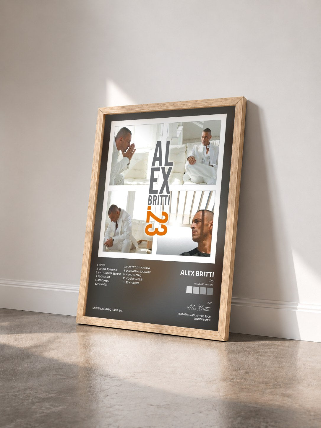 #bois Tableau de l'album .23 (Standard Version) de Alex Britti vu de trois quarts, cadre en bois brut