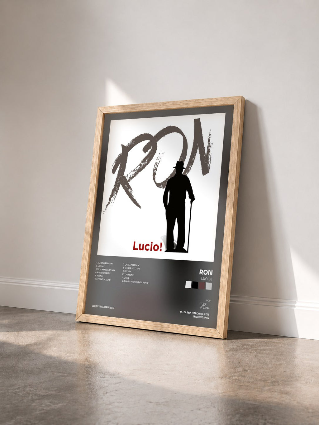 #bois Tableau de l'album Lucio! de Ron vu de trois quarts, cadre en bois brut