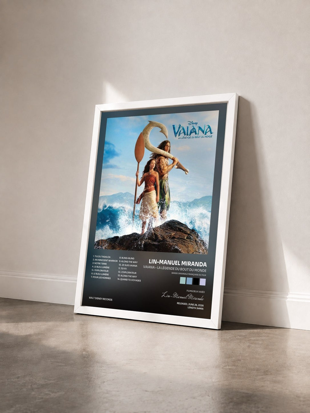 #blanc Tableau de l'album Vaiana - La Légende du Bout du Monde (Bande Originale Française du Film) de Lin-Manuel Miranda vu de trois quarts, cadre blanc