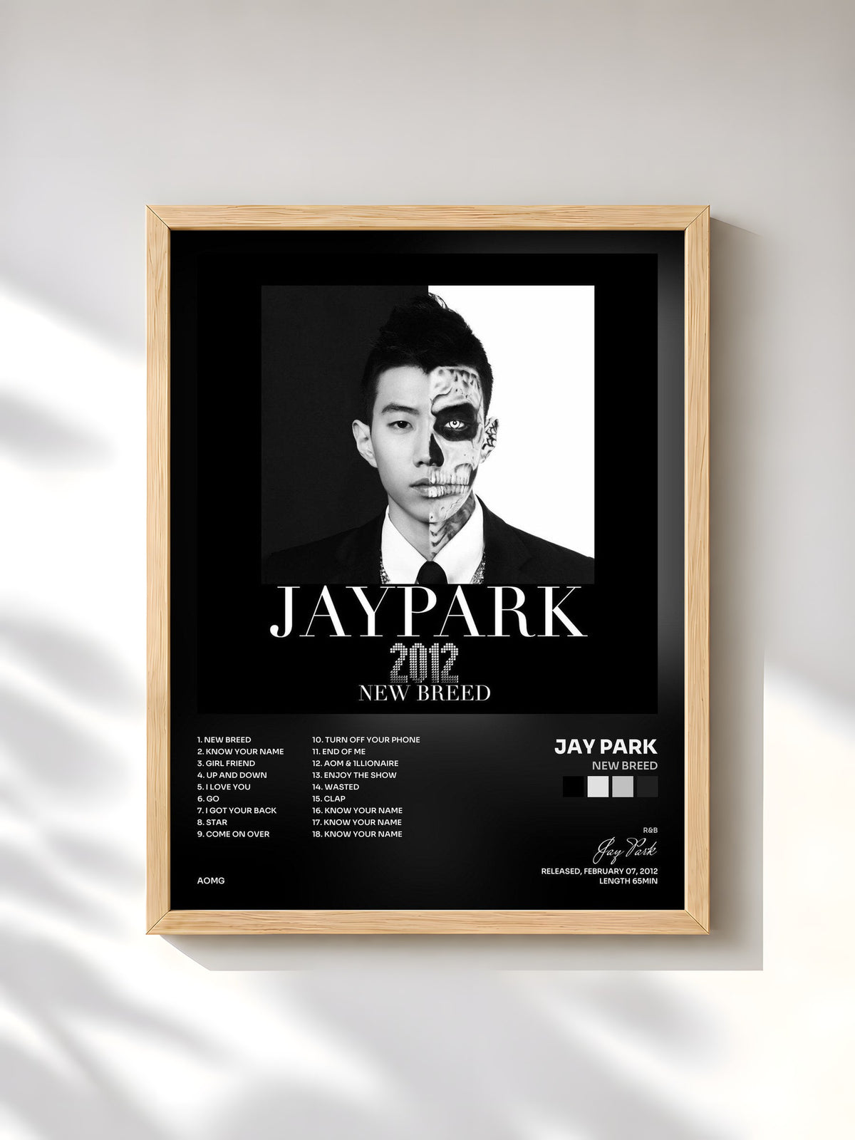 #bois Tableau de l'album New Breed de Jay Park, cadre en bois brut, imprimé et encadré en France