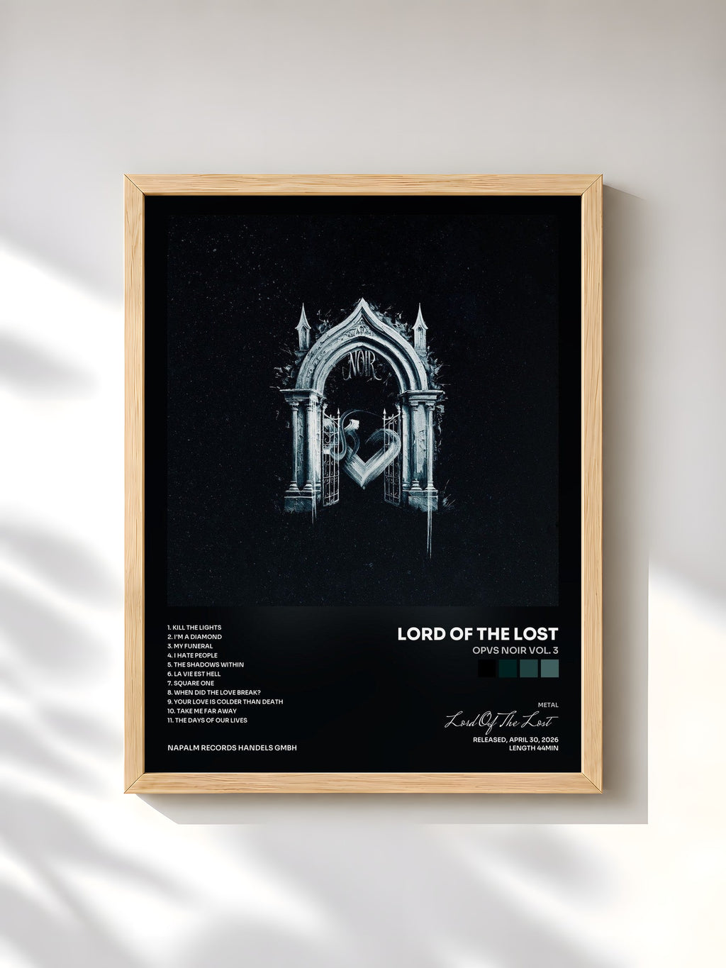 #bois Tableau de l'album OPVS NOIR Vol. 3 de Lord Of The Lost, cadre en bois brut, imprimé et encadré en France