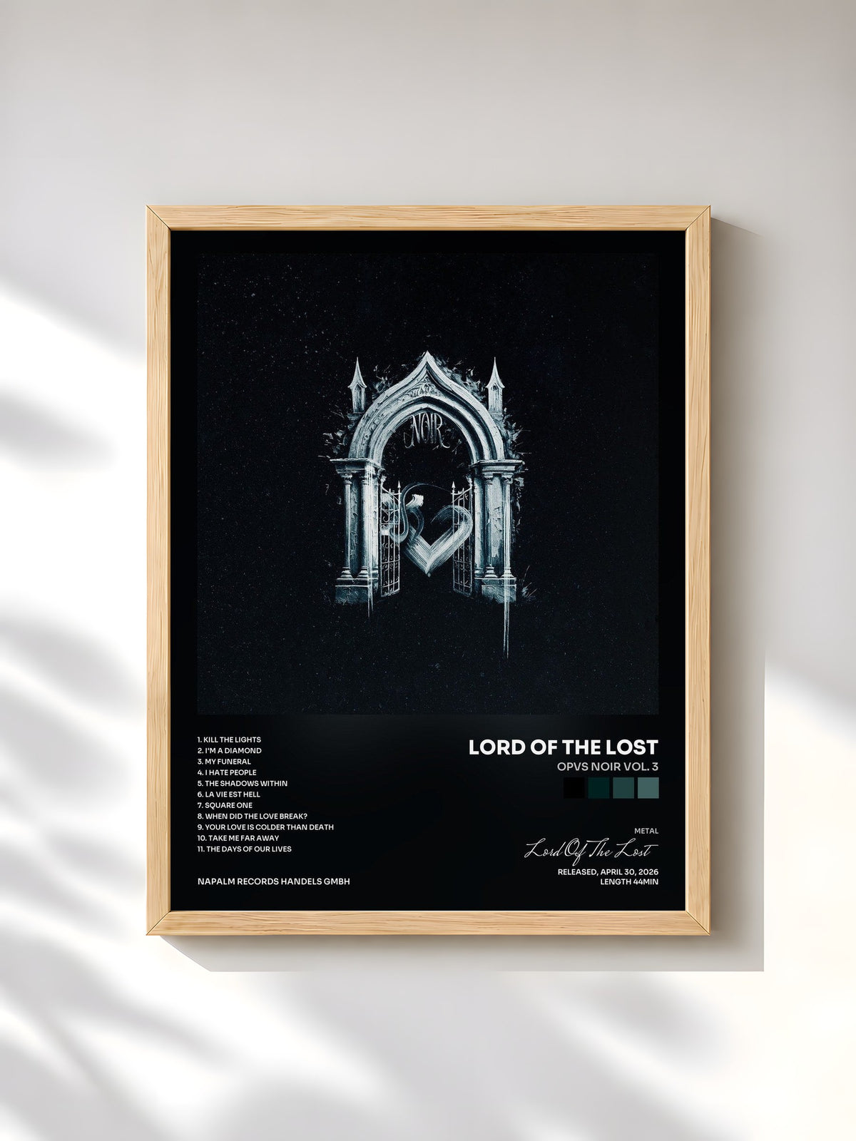 #bois Tableau de l'album OPVS NOIR Vol. 3 de Lord Of The Lost, cadre en bois brut, imprimé et encadré en France