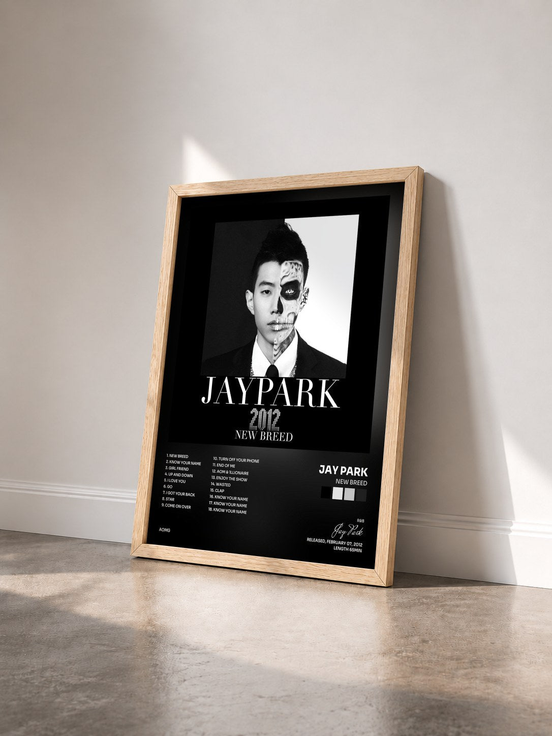 #bois Tableau de l'album New Breed de Jay Park vu de trois quarts, cadre en bois brut