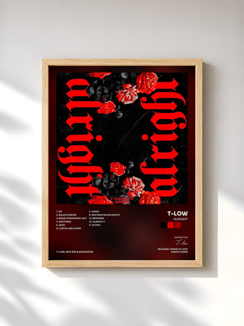 #bois Tableau de l'album Alright de T-low, cadre en bois brut, imprimé et encadré en France