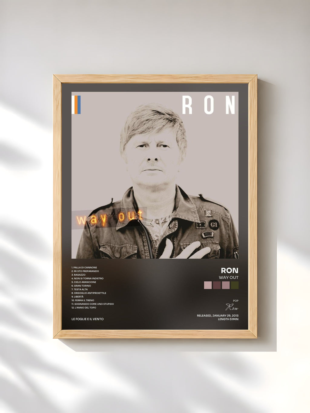#bois Tableau de l'album Way Out de Ron, cadre en bois brut, imprimé et encadré en France