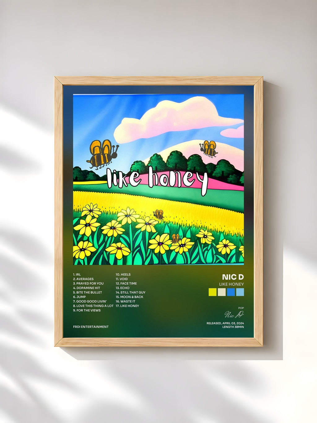 #bois Tableau de l'album Like Honey de Nic D, cadre en bois brut, imprimé et encadré en France