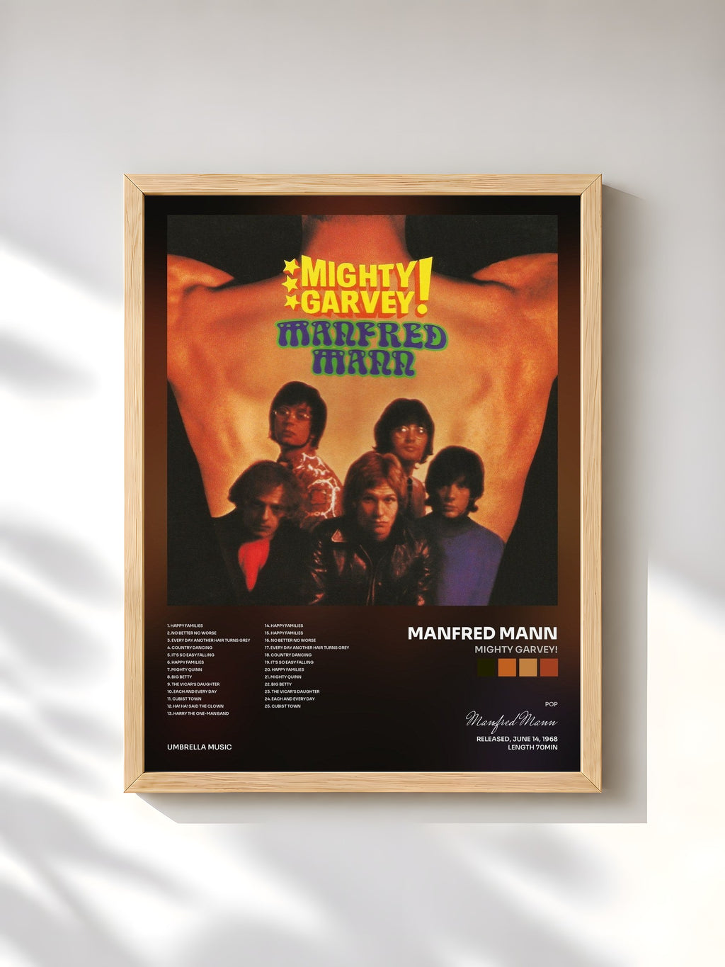 #bois Tableau de l'album Mighty Garvey! de Manfred Mann, cadre en bois brut, imprimé et encadré en France