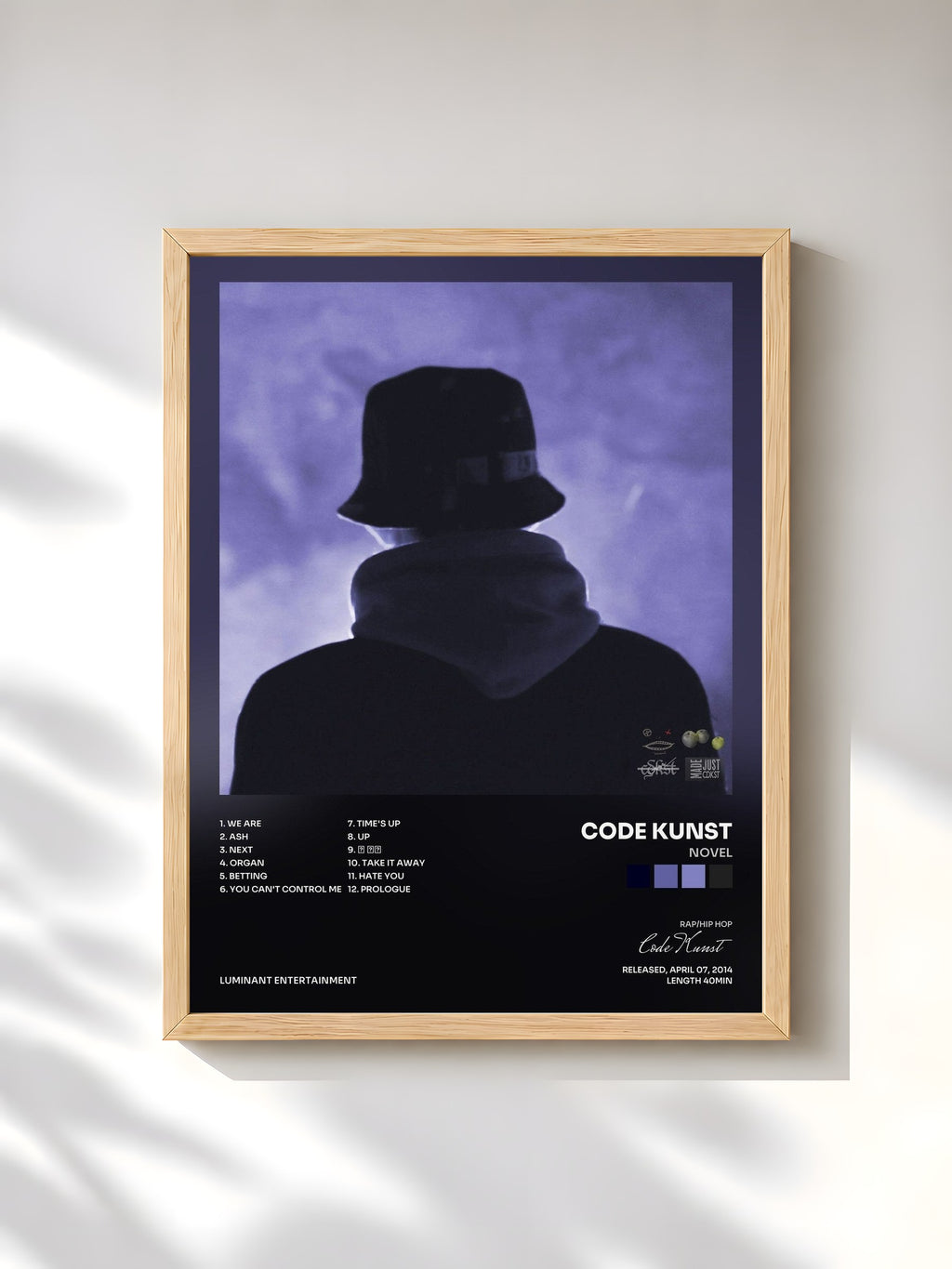 #bois Tableau de l'album NOVEL de Code Kunst, cadre en bois brut, imprimé et encadré en France