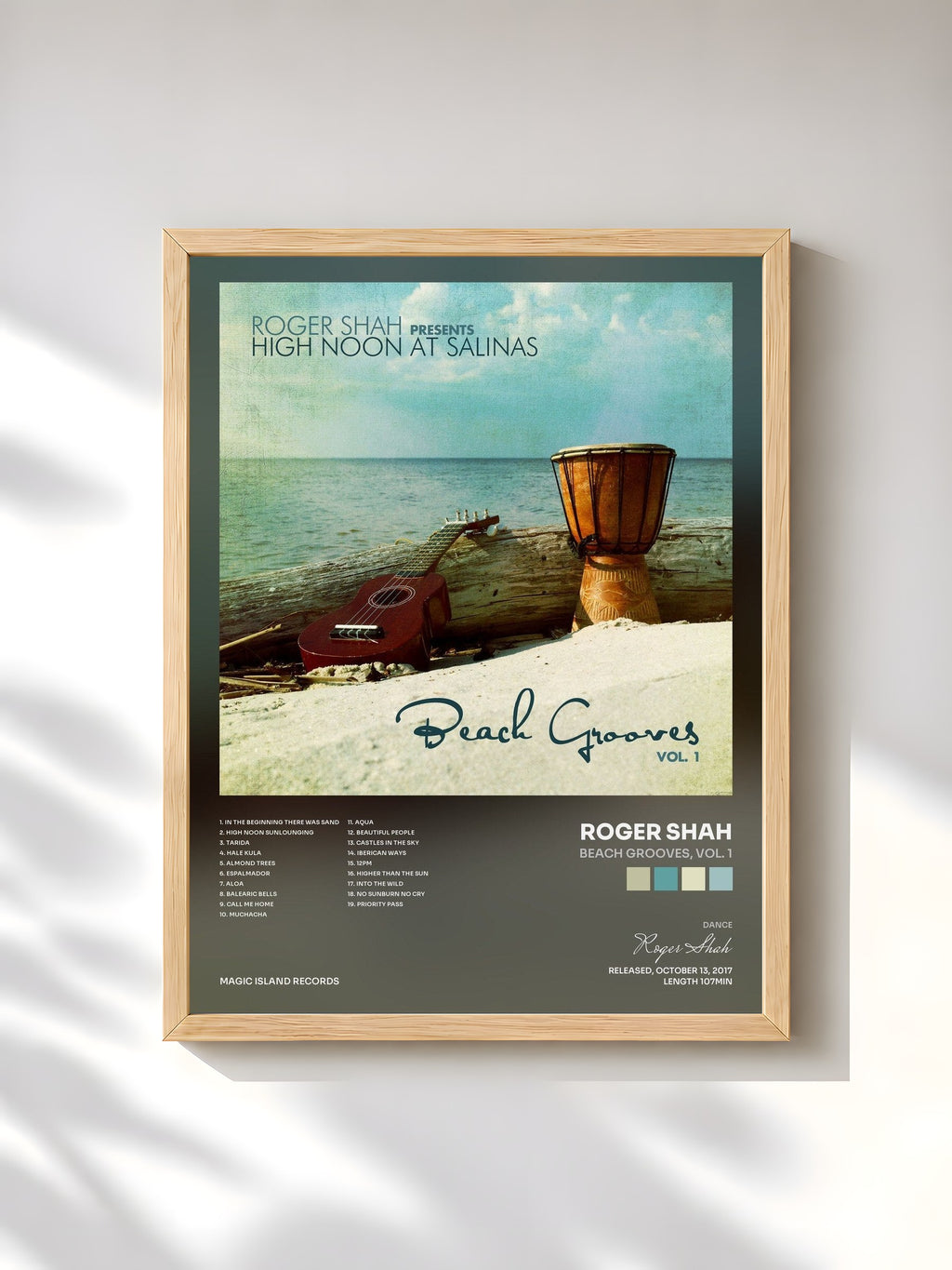 #bois Tableau de l'album Beach Grooves, Vol. 1 de Roger Shah, cadre en bois brut, imprimé et encadré en France