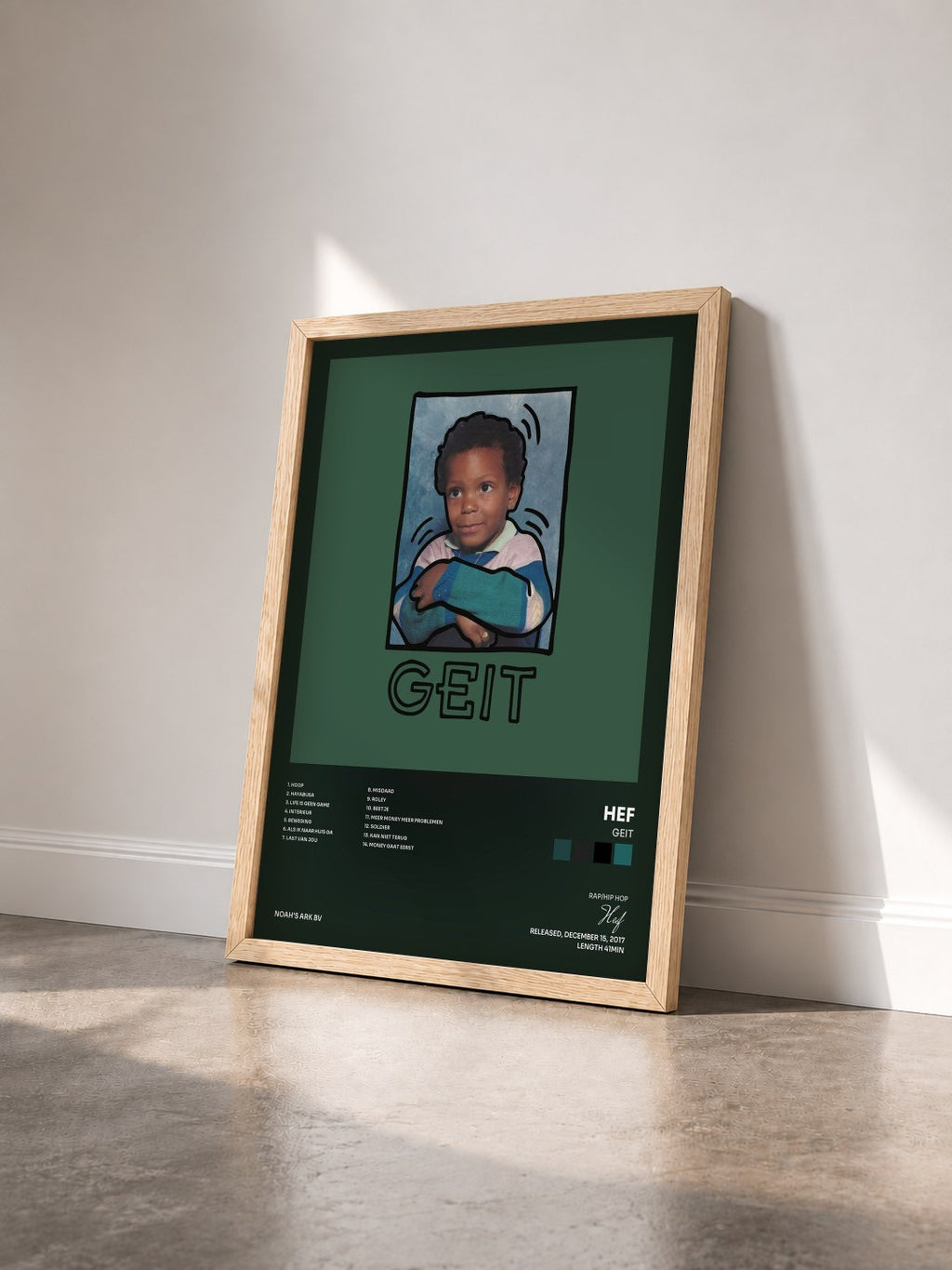 #bois Tableau de l'album Geit de Hef vu de trois quarts, cadre en bois brut