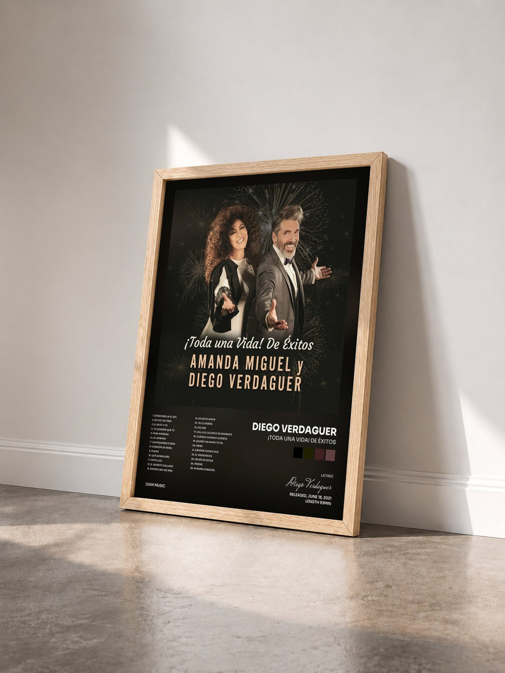#bois Tableau de l'album ¡Toda Una Vida! De Éxitos de Diego Verdaguer vu de trois quarts, cadre en bois brut