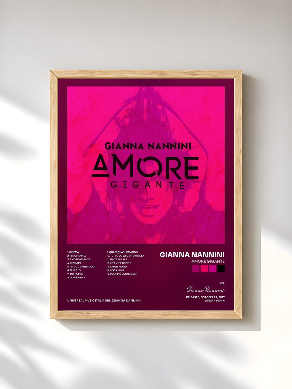 #bois Tableau de l'album Amore gigante de Gianna Nannini, cadre en bois brut, imprimé et encadré en France