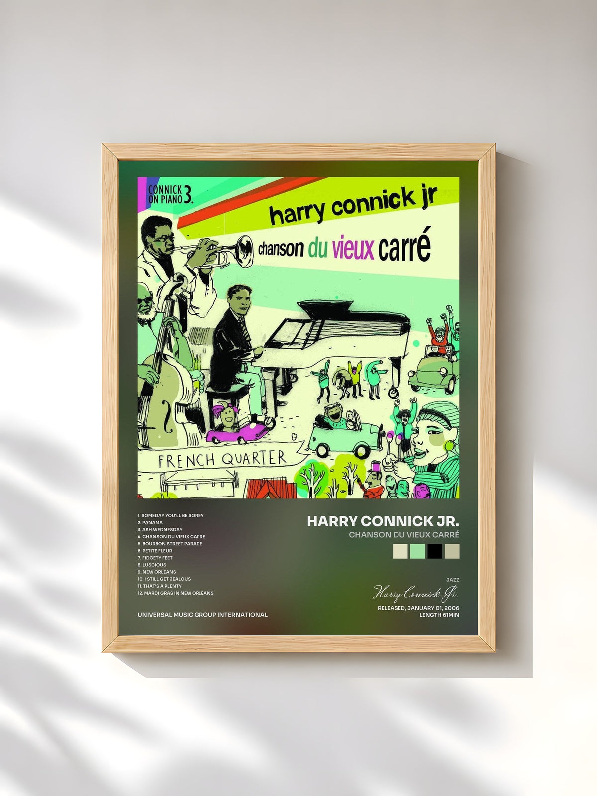#bois Tableau de l'album Chanson du Vieux Carré de Harry Connick Jr., cadre en bois brut, imprimé et encadré en France