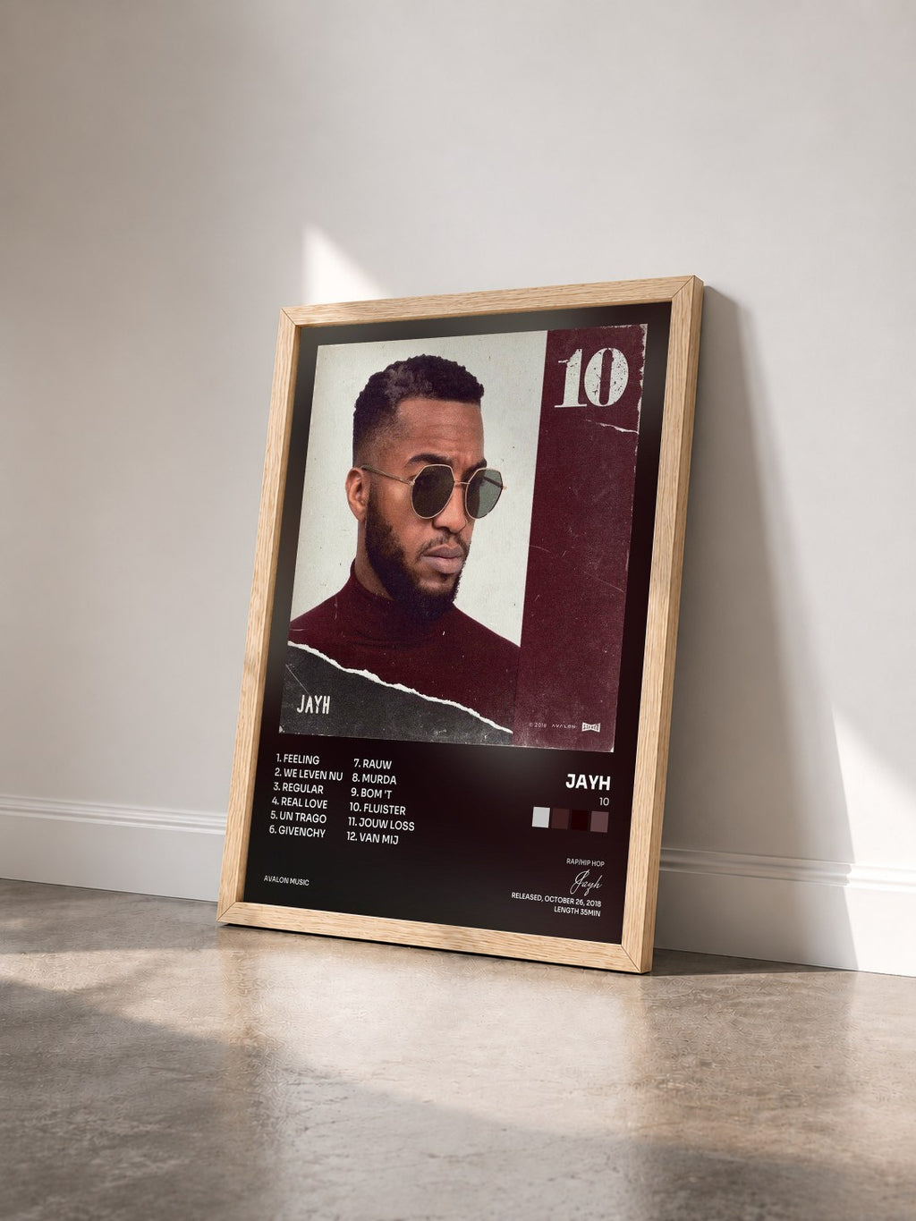 #bois Tableau de l'album 10 de Jayh vu de trois quarts, cadre en bois brut