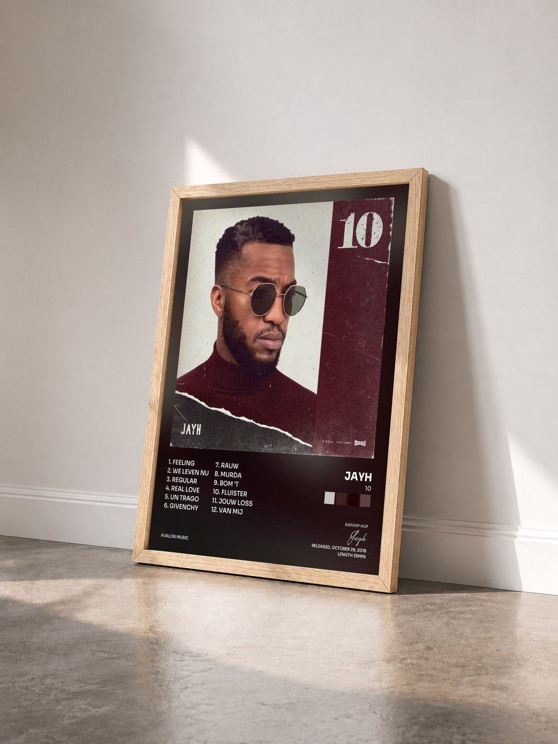 #bois Tableau de l'album 10 de Jayh vu de trois quarts, cadre en bois brut