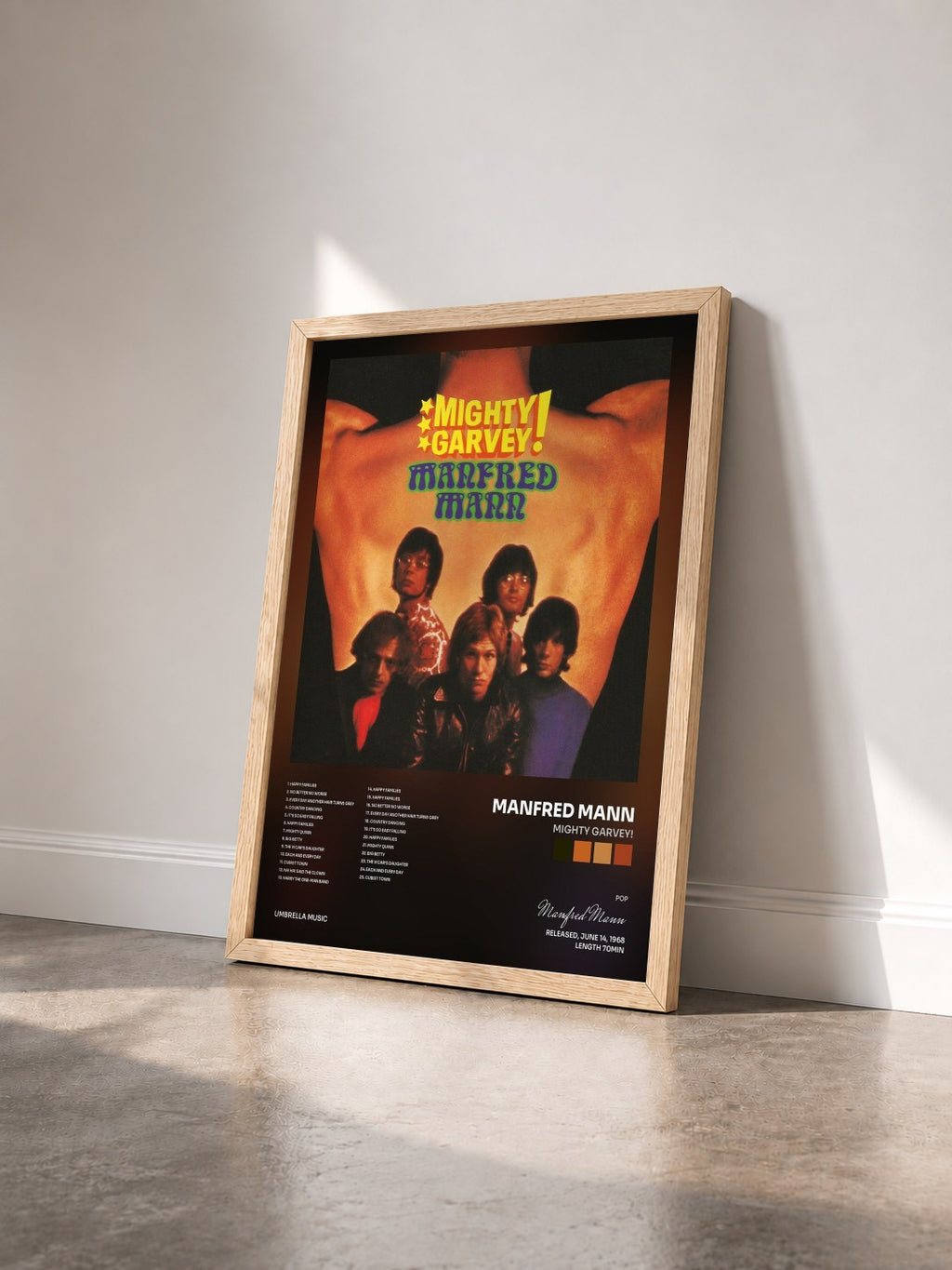 #bois Tableau de l'album Mighty Garvey! de Manfred Mann vu de trois quarts, cadre en bois brut
