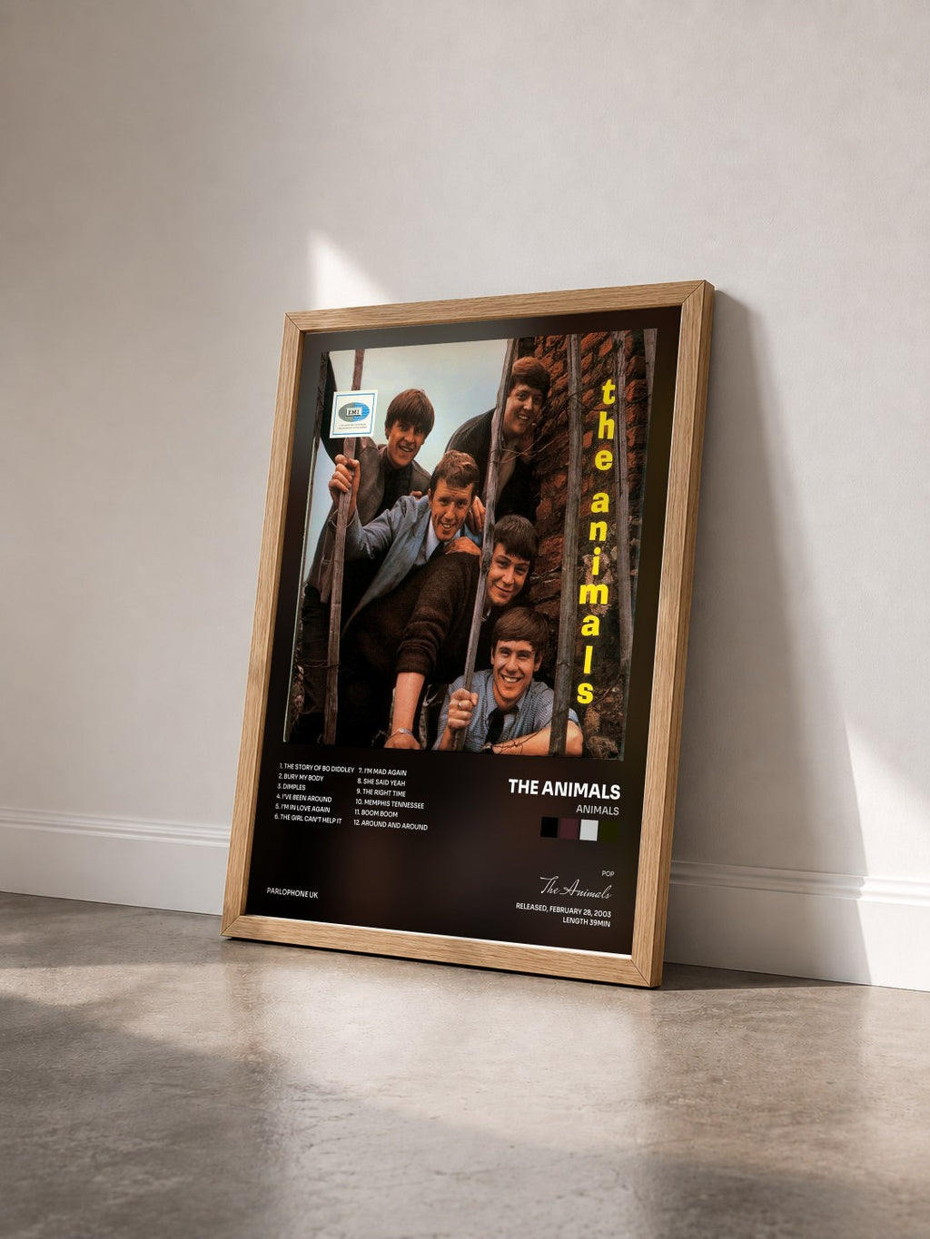 #bois Tableau de l'album Animals de The Animals vu de trois quarts, cadre en bois brut