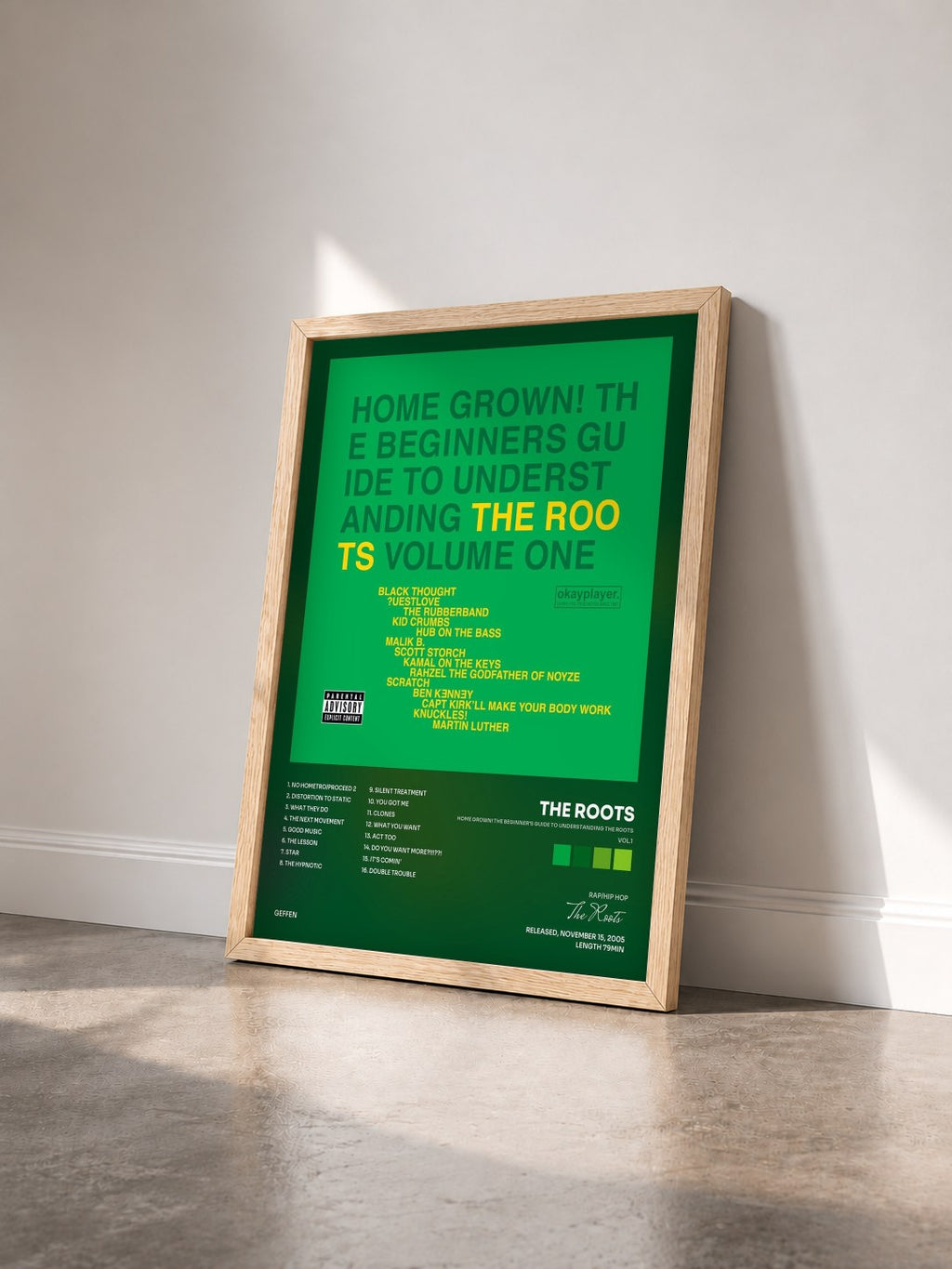 #bois Tableau de l'album Home Grown! The Beginner's Guide To Understanding The Roots (Vol.1) de The Roots vu de trois quarts, cadre en bois brut