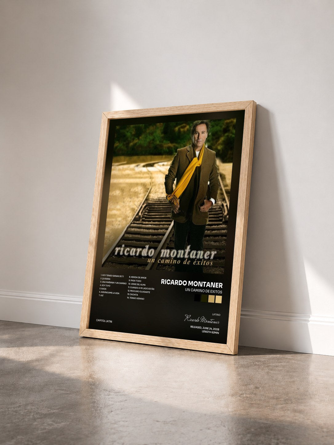 #bois Tableau de l'album Un Camino De Exitos de Ricardo Montaner vu de trois quarts, cadre en bois brut