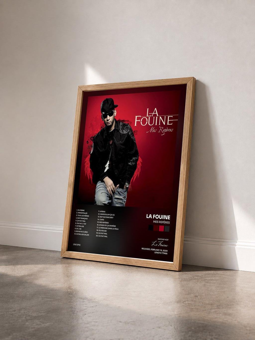 #bois Tableau de l'album Mes Repères de La Fouine vu de trois quarts, cadre en bois brut