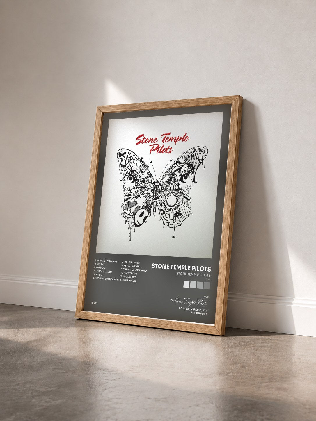 #bois Tableau de l'album Stone Temple Pilots (2018) de Stone Temple Pilots vu de trois quarts, cadre en bois brut