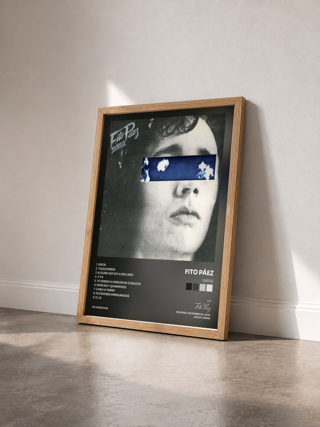 #bois Tableau de l'album Giros de Fito Páez vu de trois quarts, cadre en bois brut