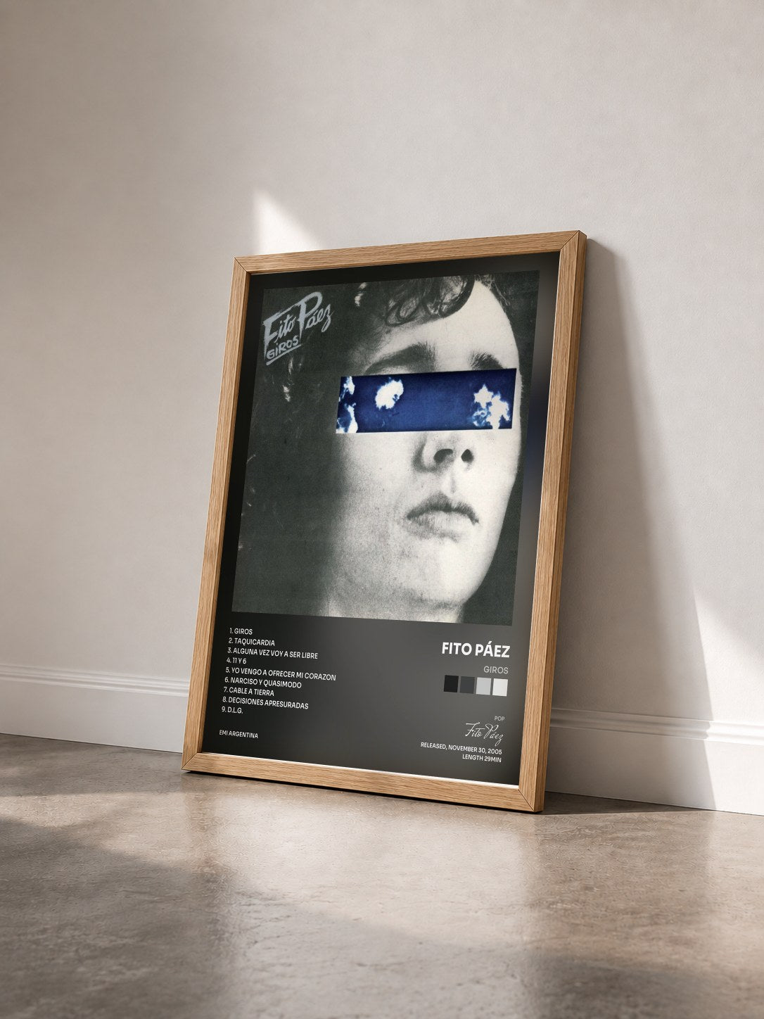#bois Tableau de l'album Giros de Fito Páez vu de trois quarts, cadre en bois brut