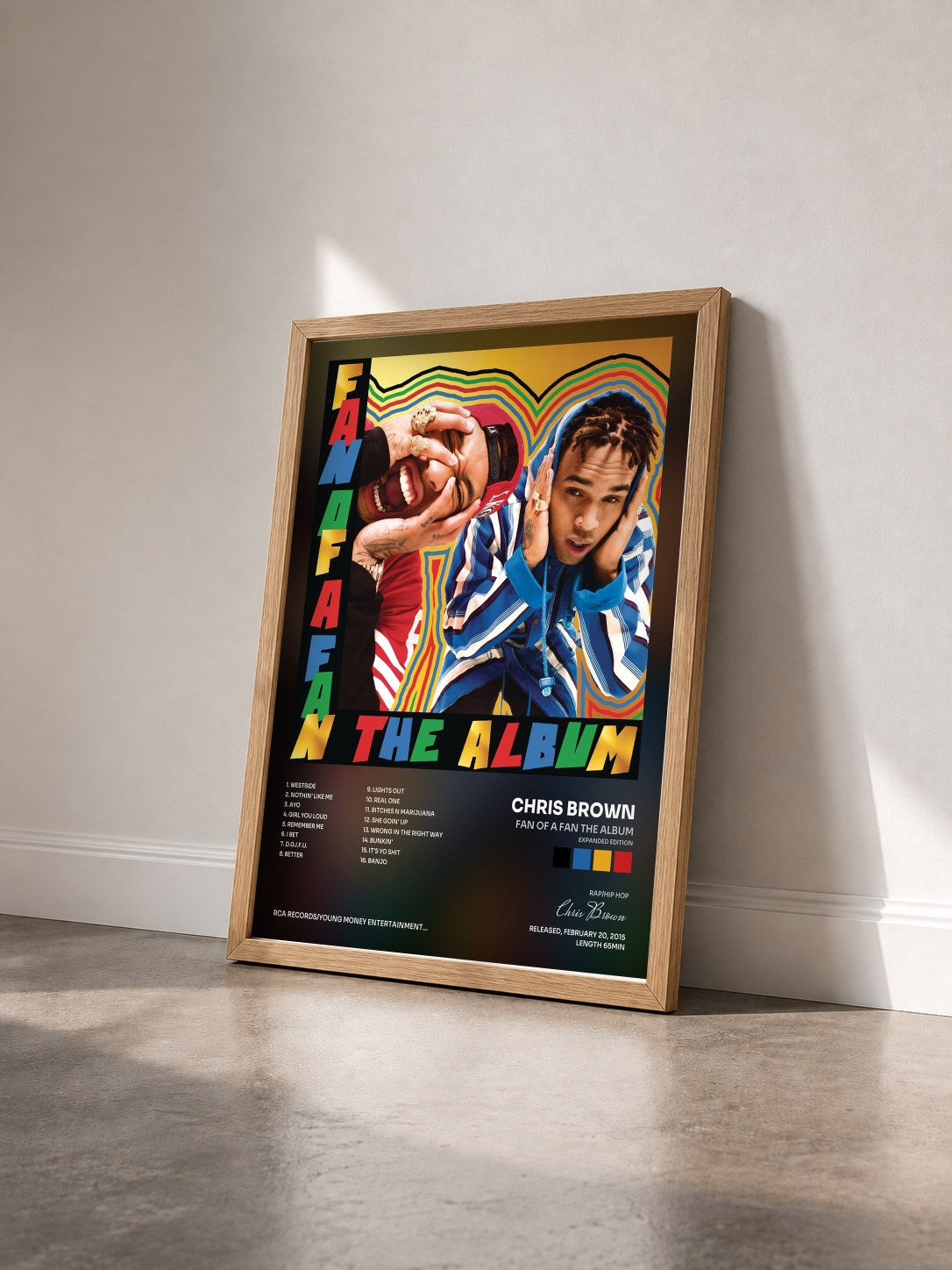 #bois Tableau de l'album Fan of A Fan The Album (Expanded Edition) de Chris Brown vu de trois quarts, cadre en bois brut