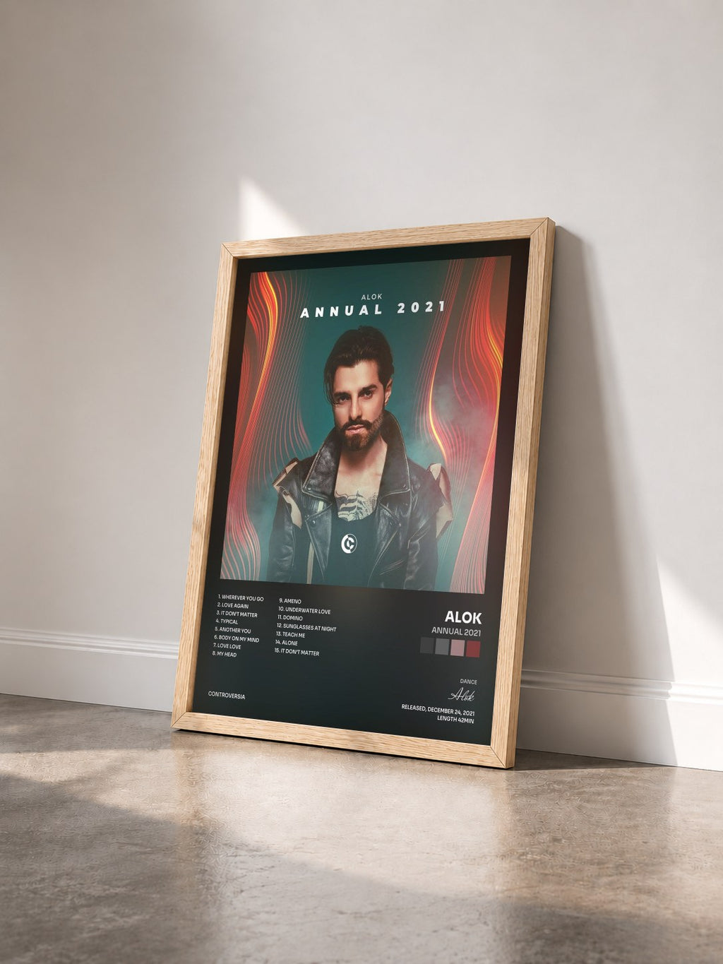 #bois Tableau de l'album Annual 2021 de Alok vu de trois quarts, cadre en bois brut
