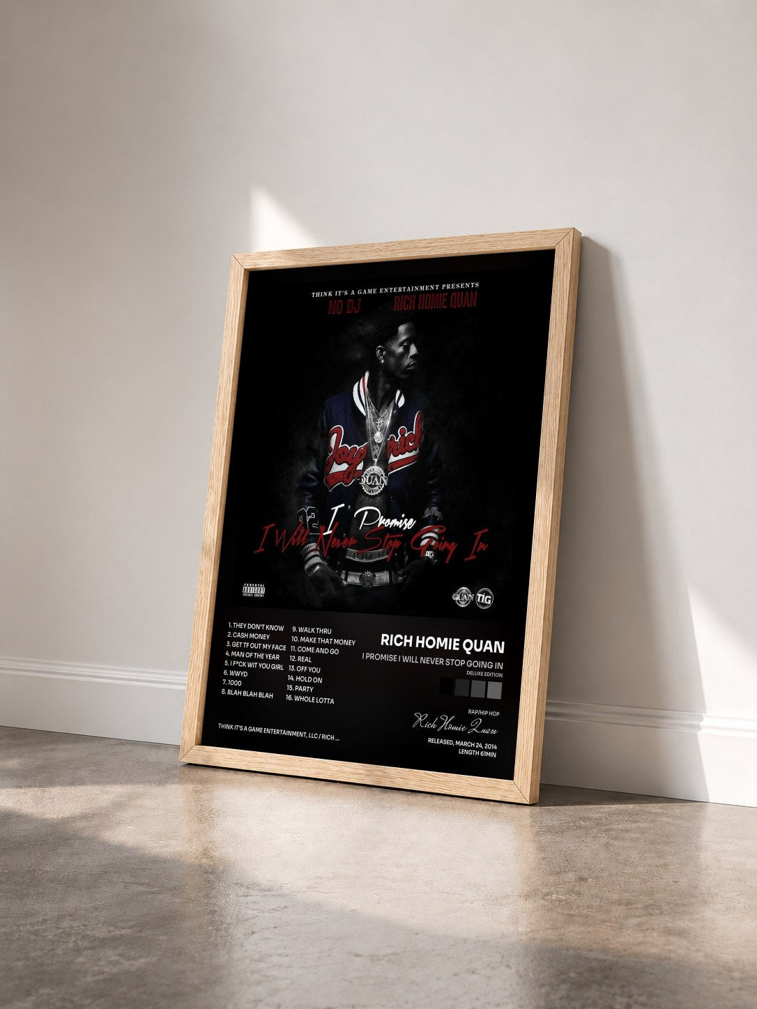 #bois Tableau de l'album I Promise I Will Never Stop Going In (Deluxe Edition) de Rich Homie Quan vu de trois quarts, cadre en bois brut