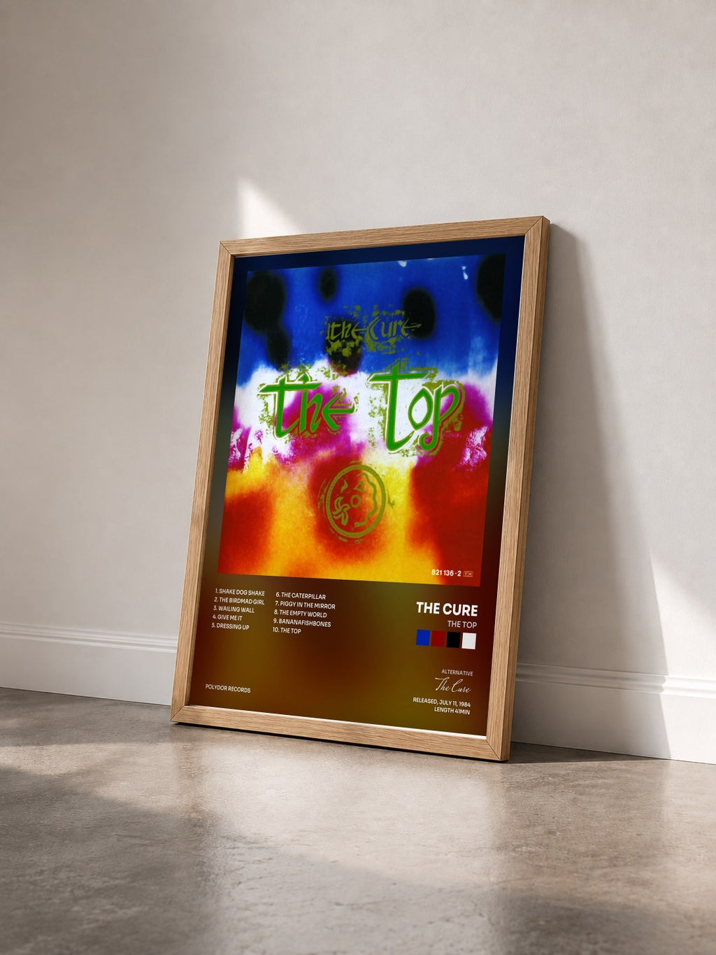 #bois Tableau de l'album The Top de The Cure vu de trois quarts, cadre en bois brut