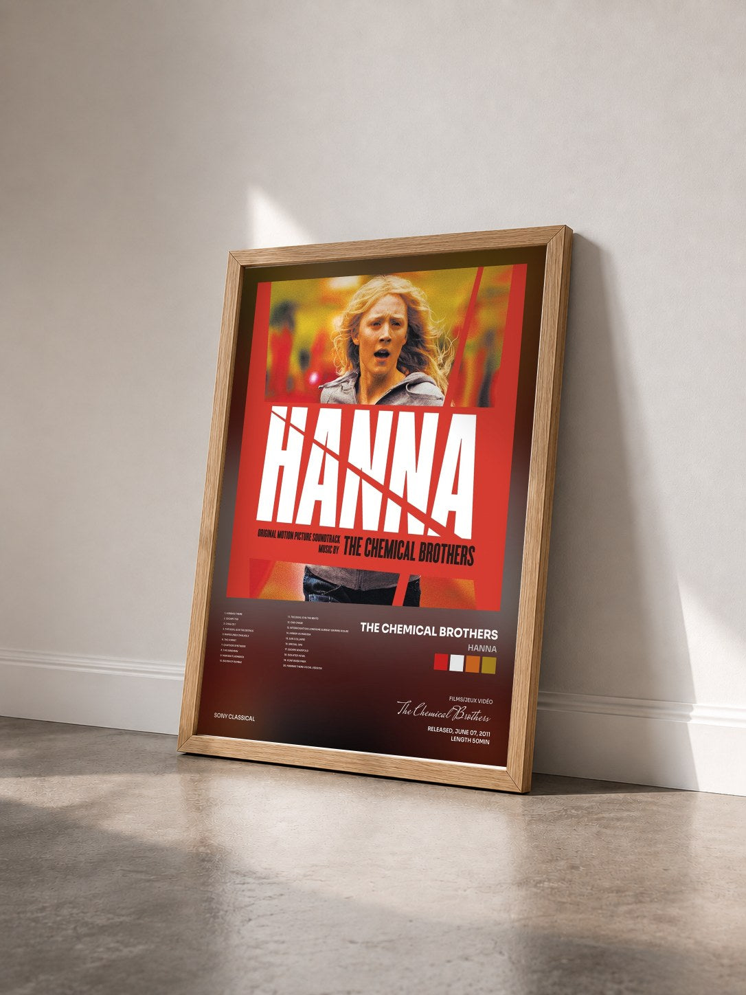 #bois Tableau de l'album Hanna de The Chemical Brothers vu de trois quarts, cadre en bois brut