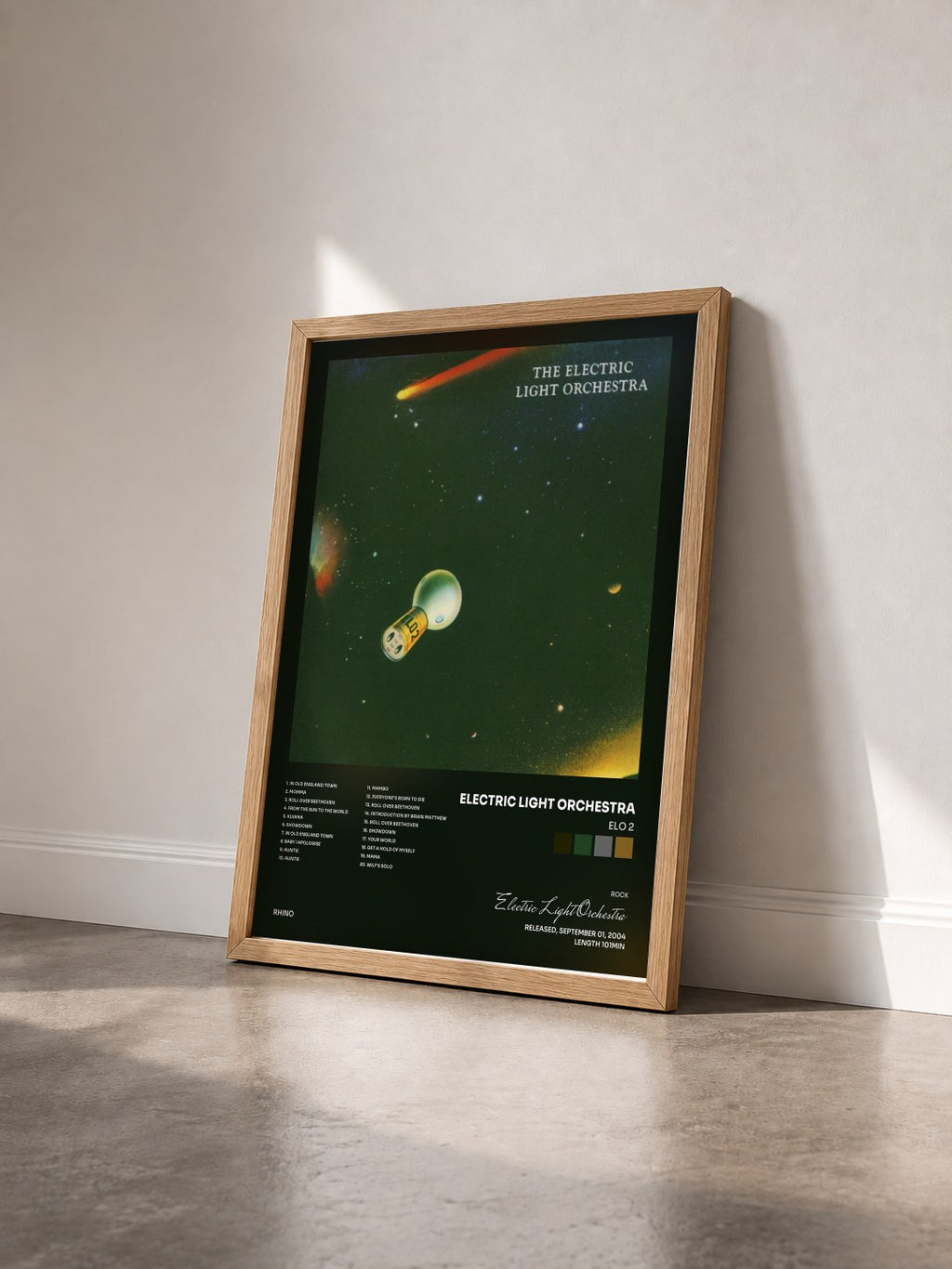 #bois Tableau de l'album ELO 2 de Electric Light Orchestra vu de trois quarts, cadre en bois brut