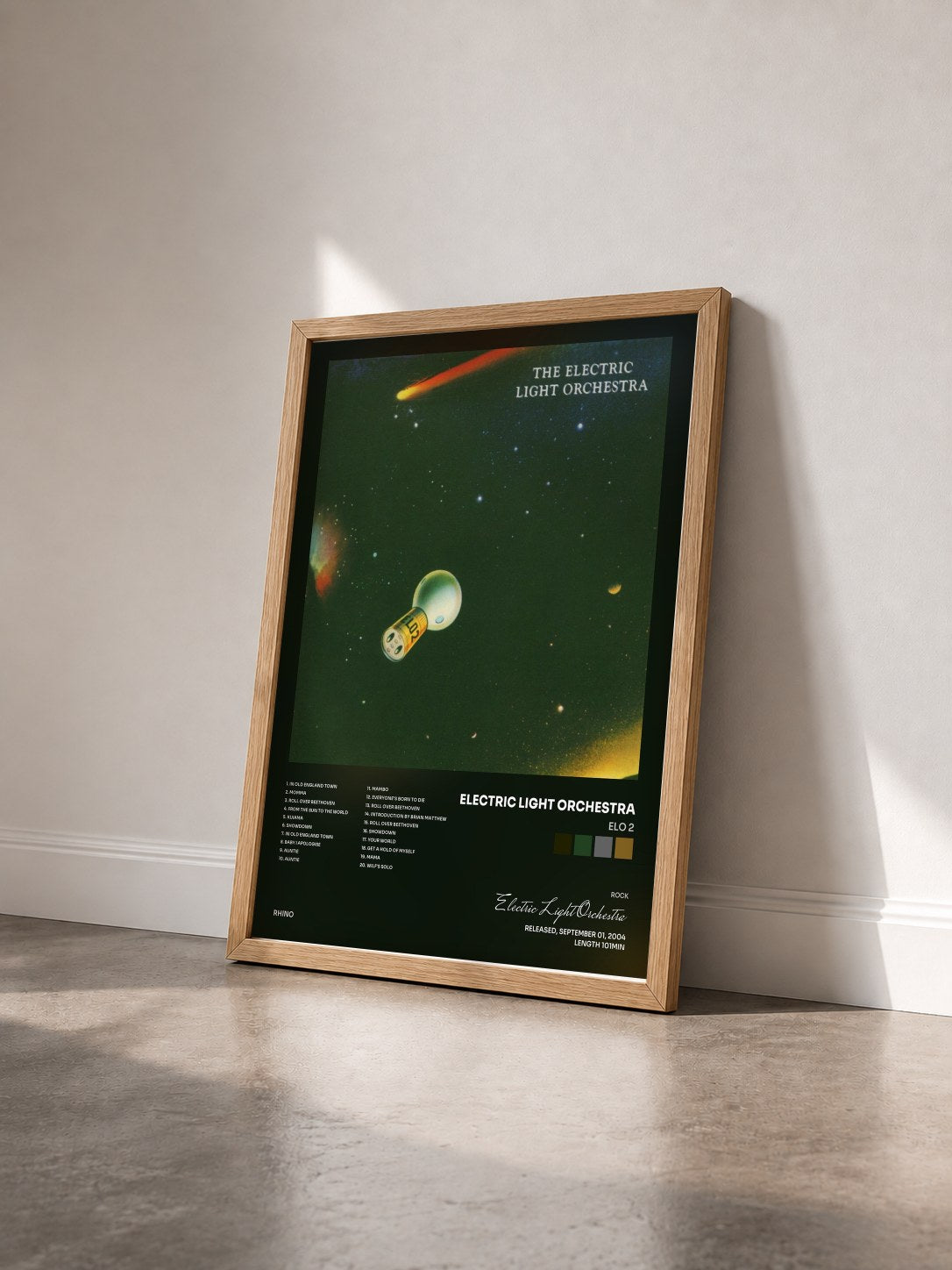 #bois Tableau de l'album ELO 2 de Electric Light Orchestra vu de trois quarts, cadre en bois brut