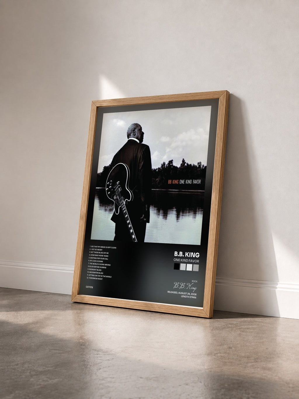 #bois Tableau de l'album One Kind Favor de B.B. King vu de trois quarts, cadre en bois brut