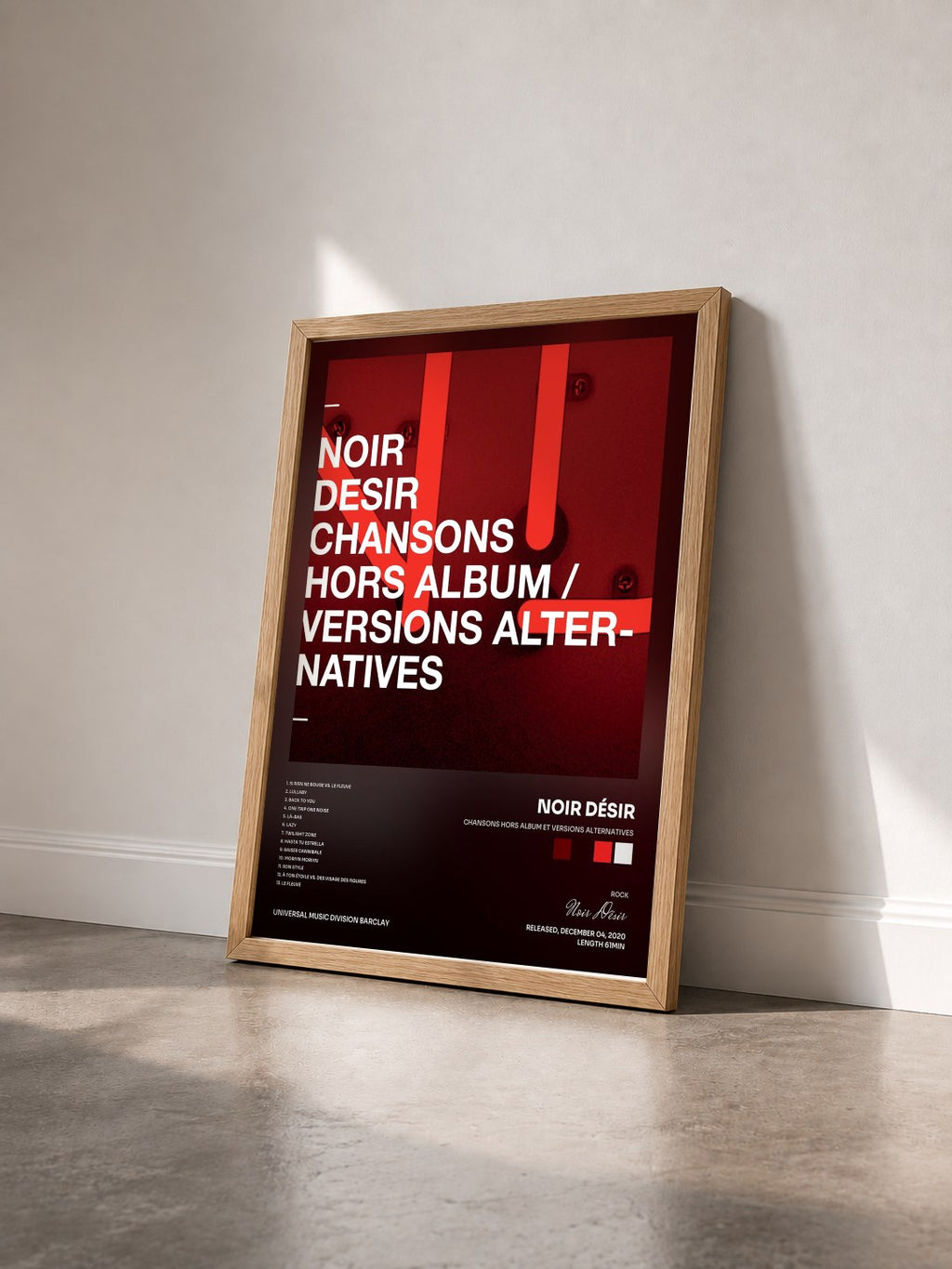 #bois Tableau de l'album Chansons hors album et versions alternatives de Noir Désir vu de trois quarts, cadre en bois brut