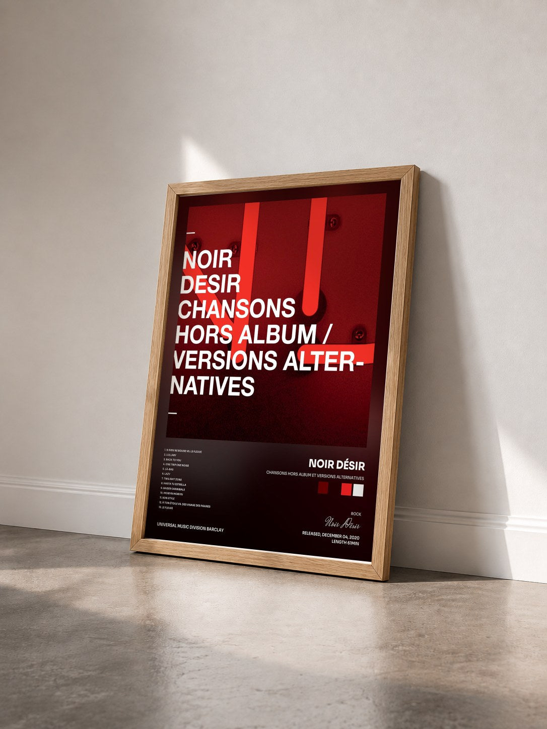 #bois Tableau de l'album Chansons hors album et versions alternatives de Noir Désir vu de trois quarts, cadre en bois brut
