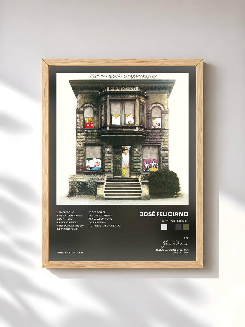 #bois Tableau de l'album Compartments de José Feliciano, cadre en bois brut, imprimé et encadré en France