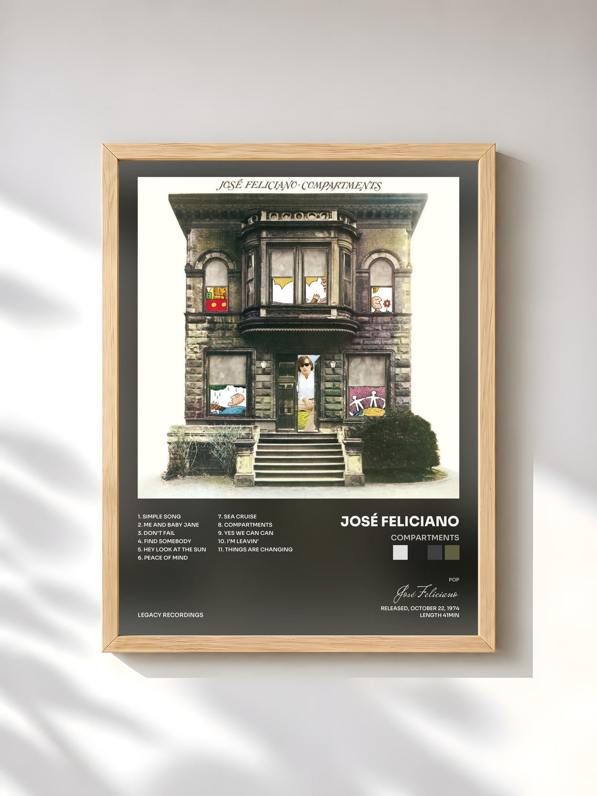 #bois Tableau de l'album Compartments de José Feliciano, cadre en bois brut, imprimé et encadré en France