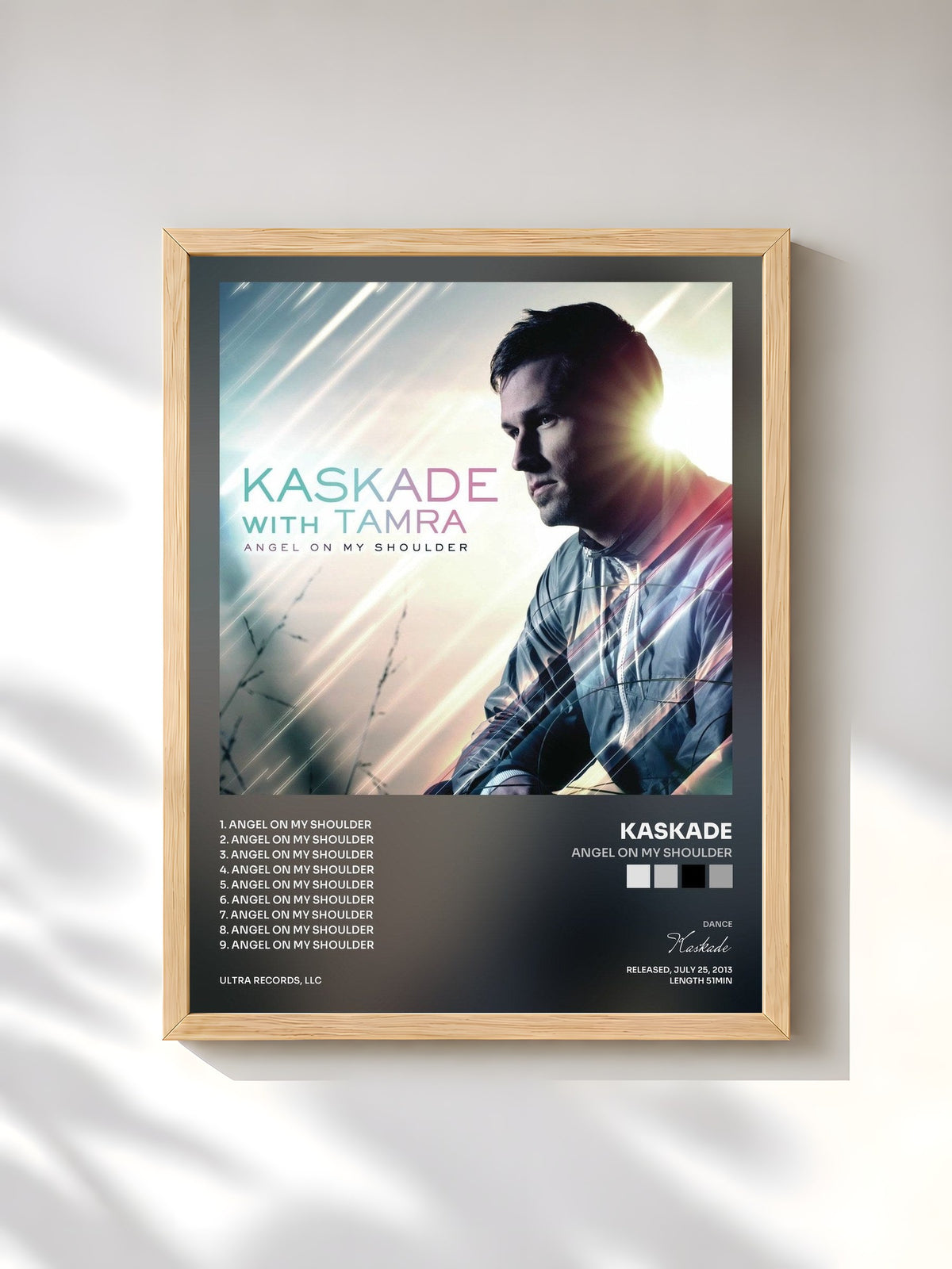 #bois Tableau de l'album Angel on My Shoulder de Kaskade, cadre en bois brut, imprimé et encadré en France