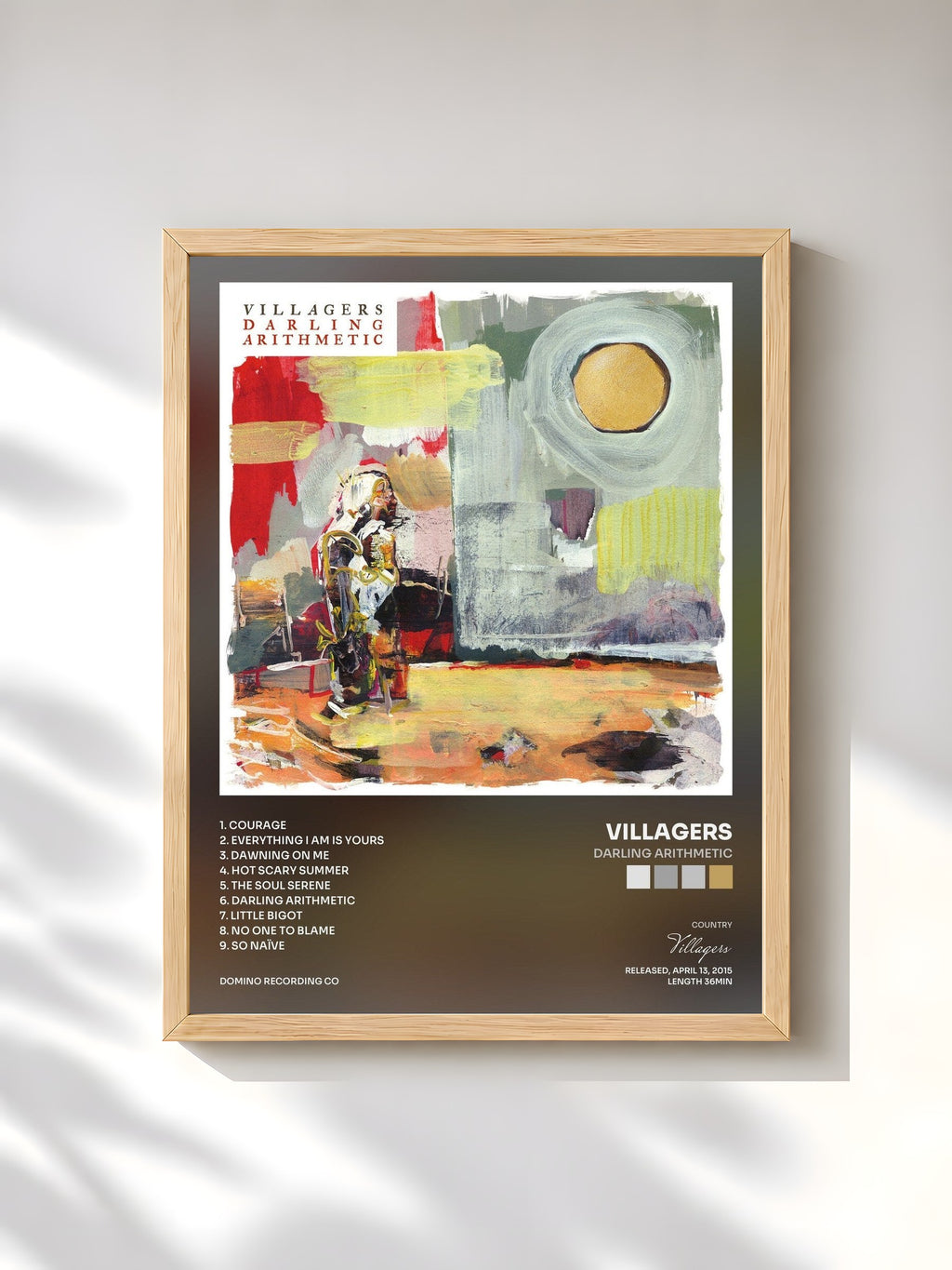 #bois Tableau de l'album Darling Arithmetic de Villagers, cadre en bois brut, imprimé et encadré en France