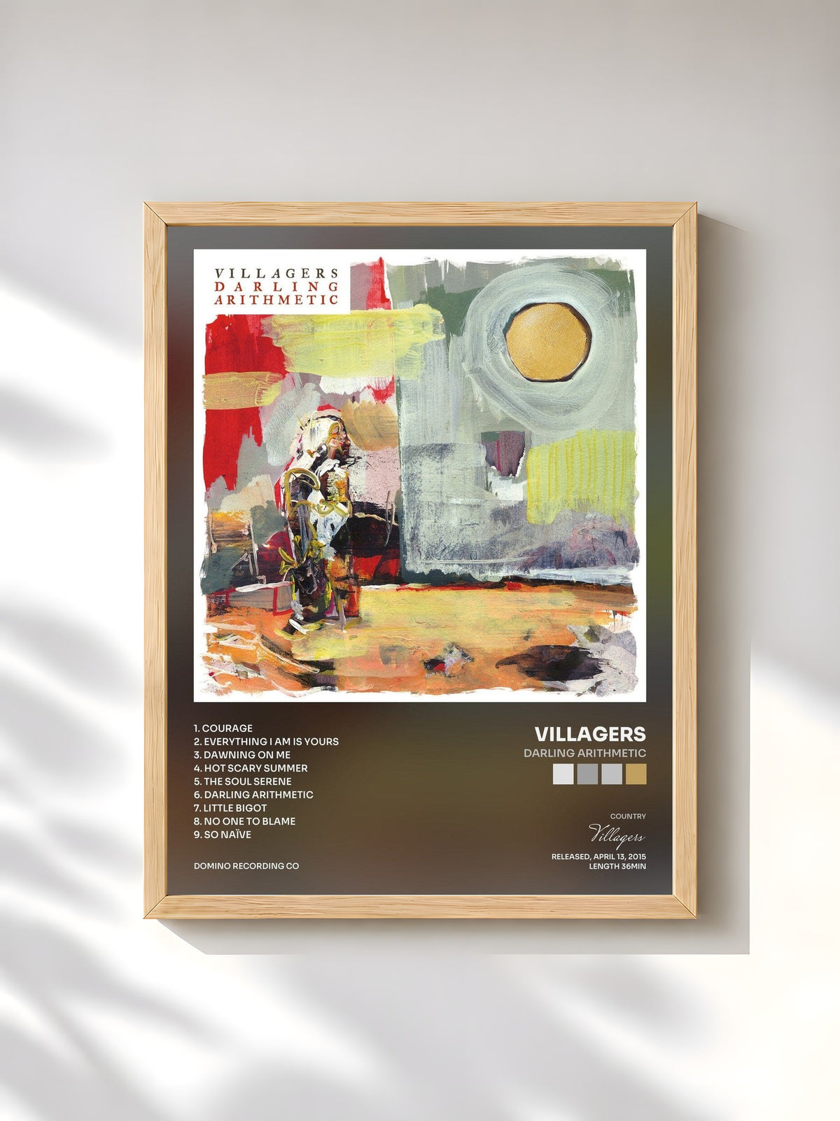 #bois Tableau de l'album Darling Arithmetic de Villagers, cadre en bois brut, imprimé et encadré en France