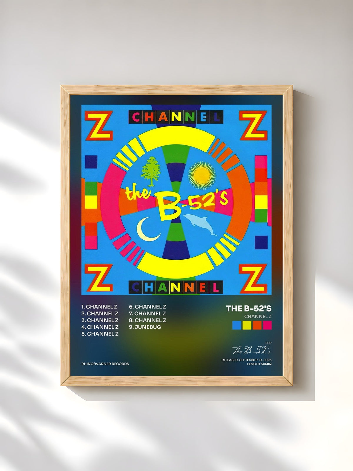 #bois Tableau de l'album Channel Z de The B-52's, cadre en bois brut, imprimé et encadré en France