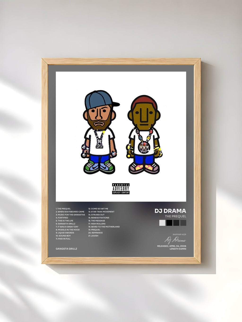 #bois Tableau de l'album The Prequel de Dj Drama, cadre en bois brut, imprimé et encadré en France