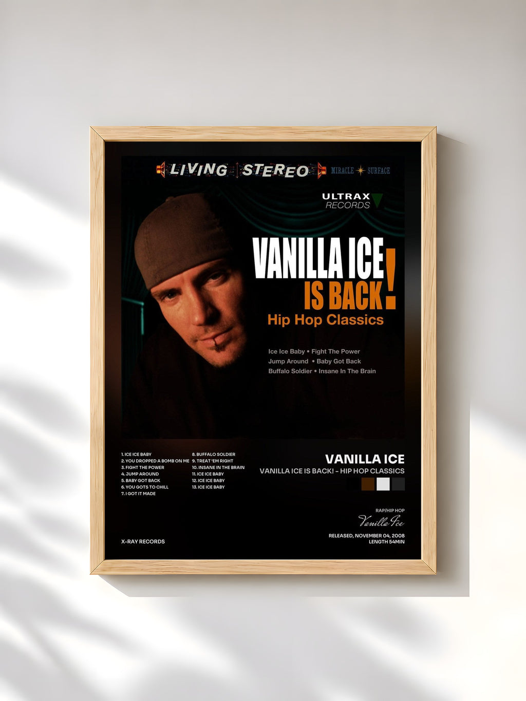 #bois Tableau de l'album Vanilla Ice Is Back! - Hip Hop Classics de Vanilla Ice, cadre en bois brut, imprimé et encadré en France