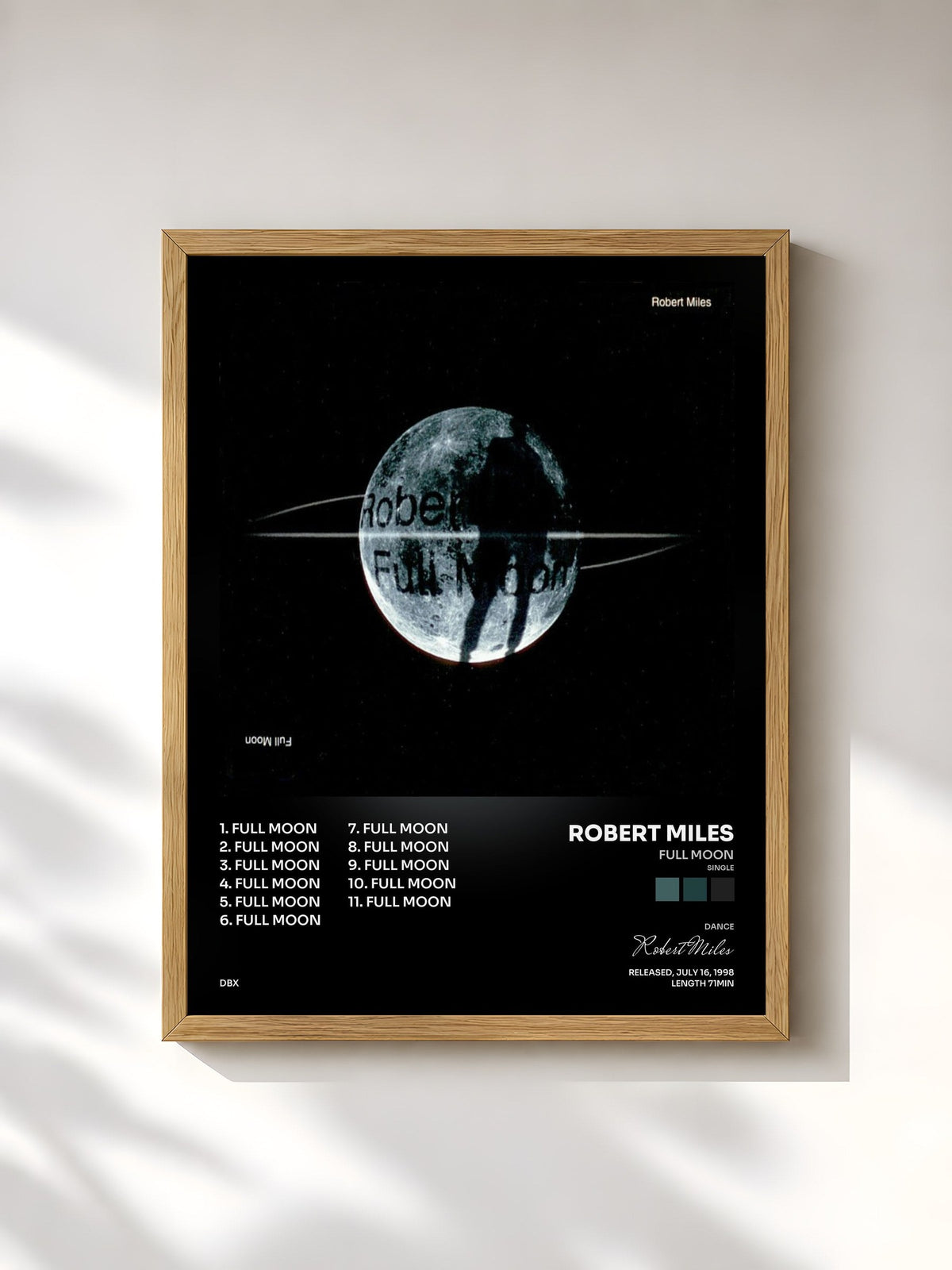 #bois Tableau de l'album Full Moon (Single) de Robert Miles, cadre en bois brut, imprimé et encadré en France