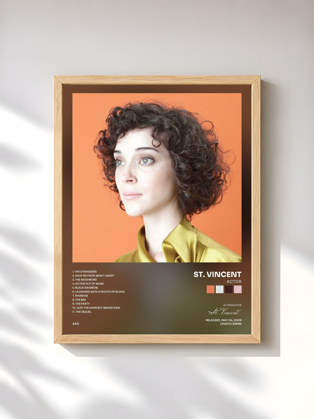 #bois Tableau de l'album Actor de St. Vincent, cadre en bois brut, imprimé et encadré en France