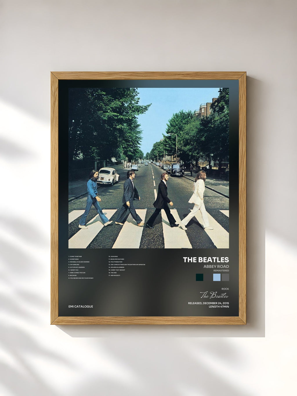 #bois Tableau de l'album Abbey Road (Remastered) de The Beatles, cadre en bois brut, imprimé et encadré en France
