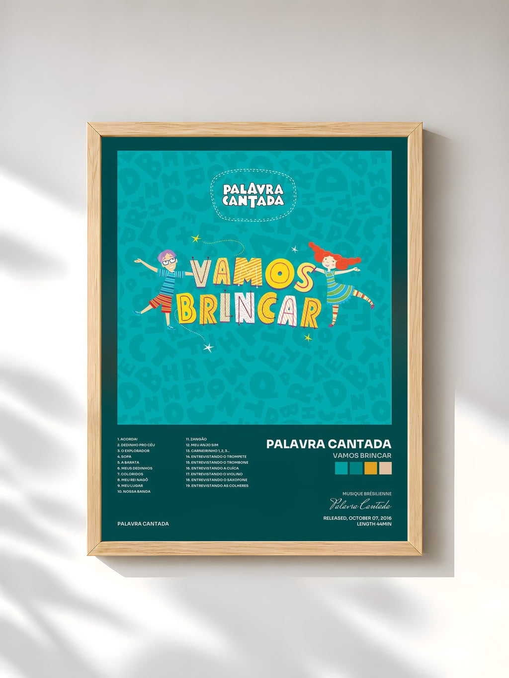 #bois Tableau de l'album Vamos Brincar de Palavra Cantada, cadre en bois brut, imprimé et encadré en France